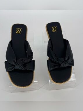 New York & Company Women’s Black Knotted Espadrille Slide Mules Size 9
